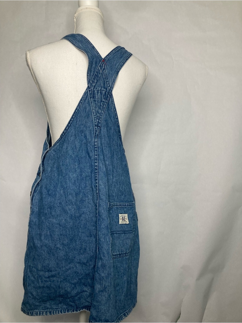 Vintage Y2K American Eagle Outfitters Denim Overall Mini Dress Jumper Size Large - Picture 5 of 6